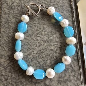 Real pearls and blue beads bracelet beaded mermaid pearlcore mermaidcore